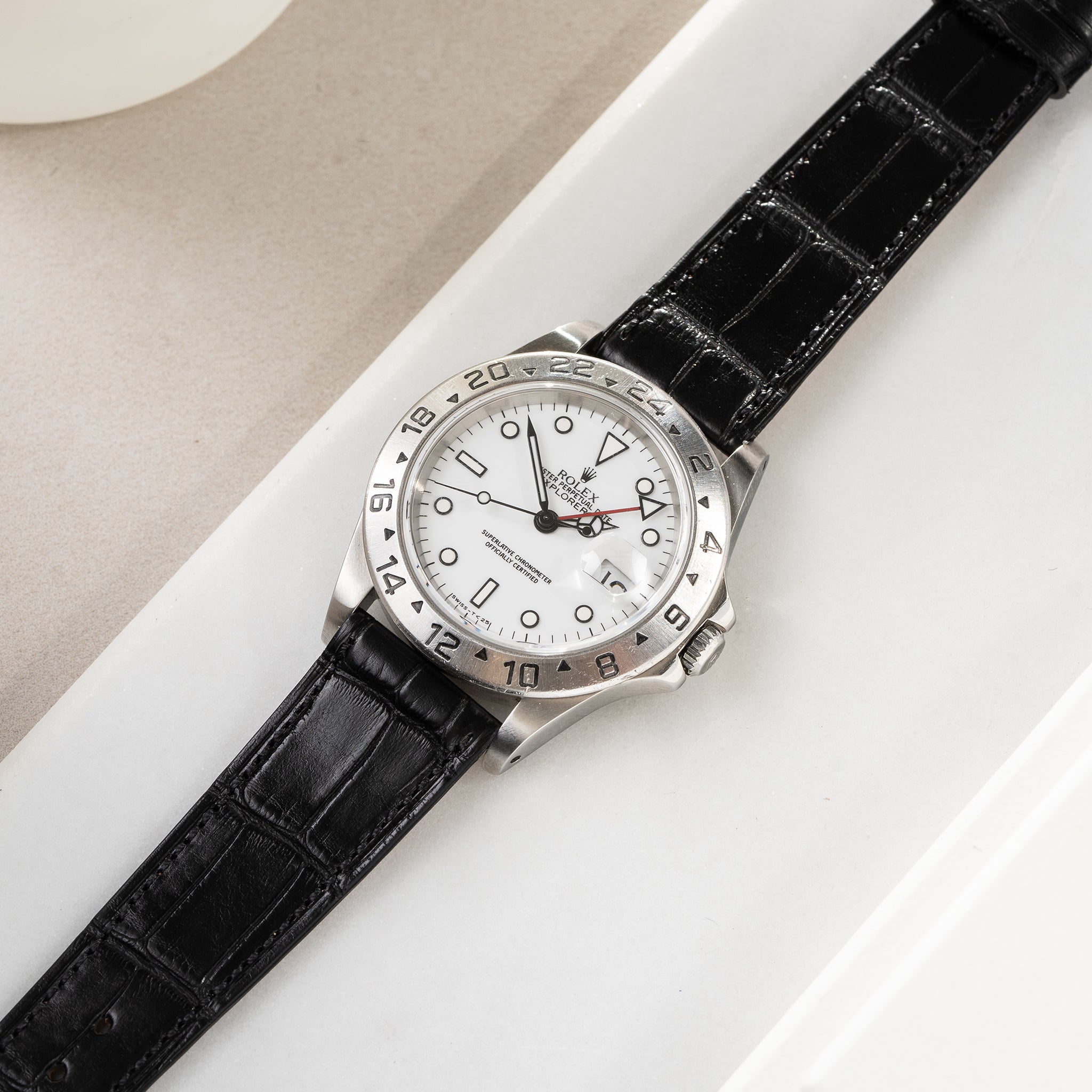 Strap for Rolex Explorer 2 - Premium Alligator Black Leather(20mm)