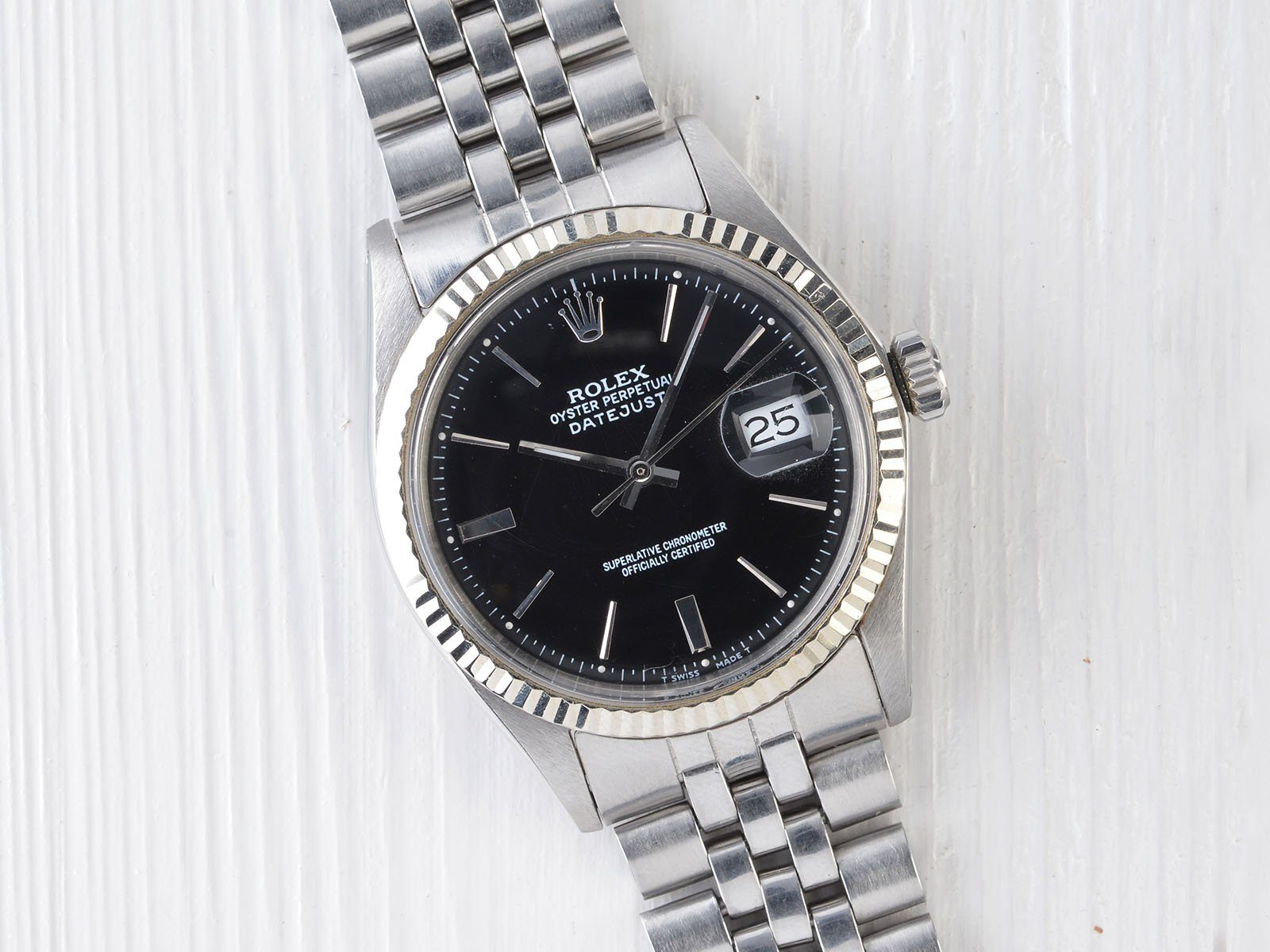ROLEX 1601 DATEJUST BLACK DOOR STOP DIAL