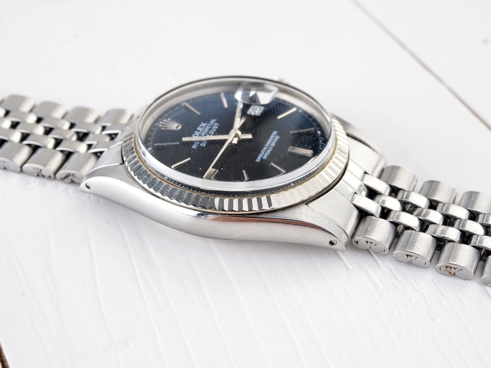 ROLEX 1601 DATEJUST BLACK DOOR STOP DIAL