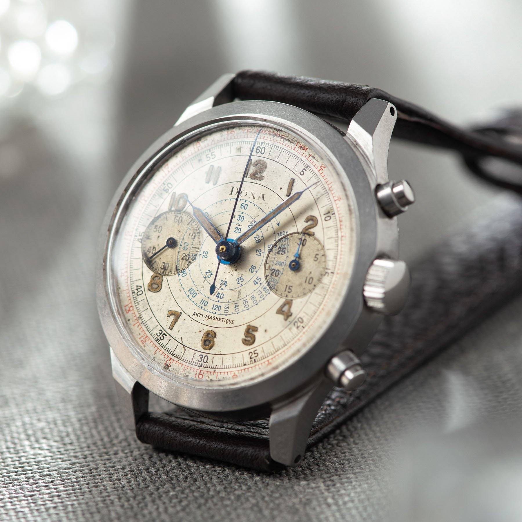 Doxa Multi Scale Steel Spillman Case Chronograph Dates to the 1940s