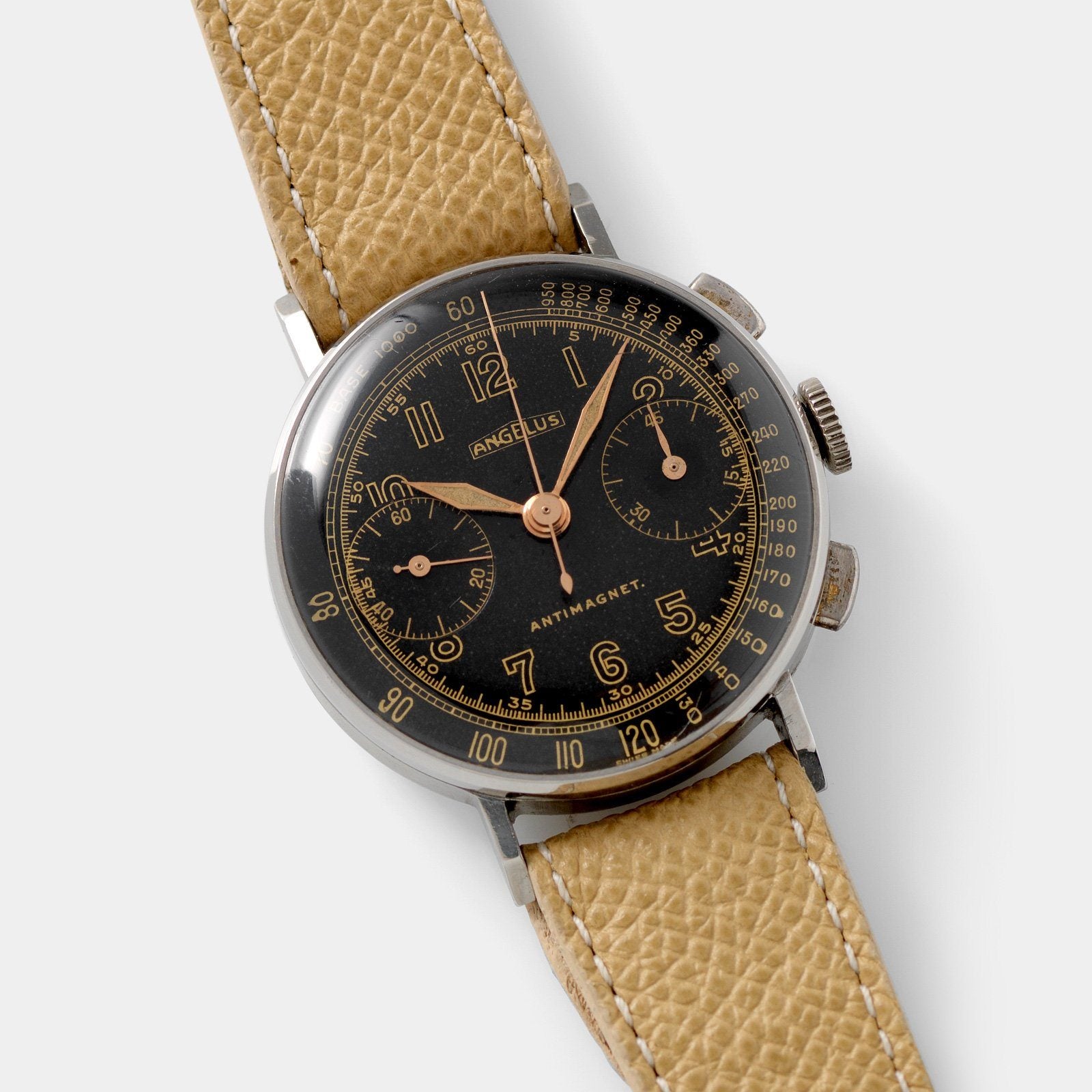 Angelus Steel Chronograph Square Pusher Watch 35mm steel case with fixed lugs