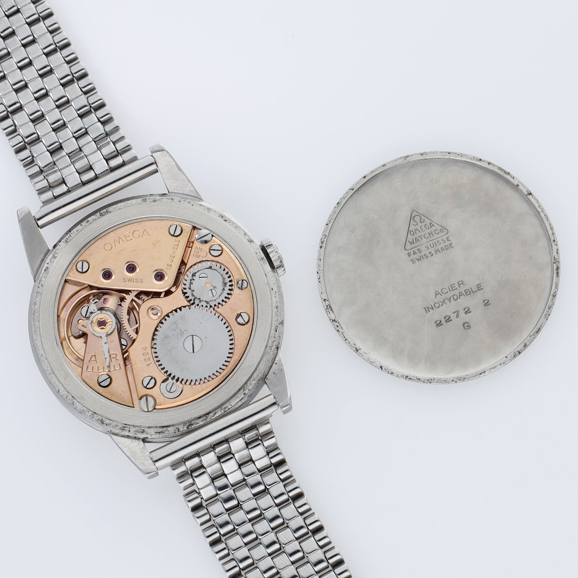 Omega 2272 2 Oversize Steel Dress Watch Two Tone Dial