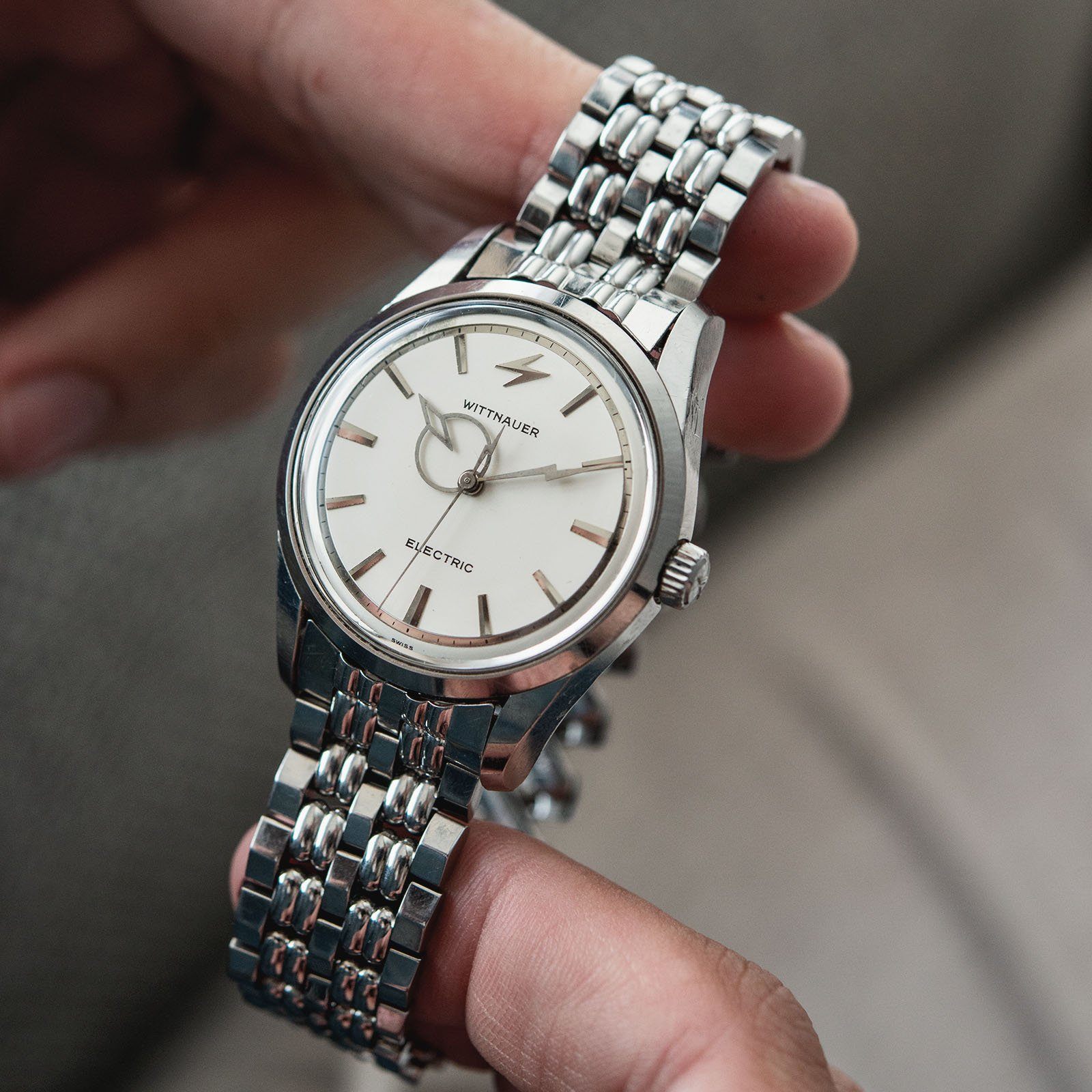 Wittnauer Electric Watch Silver Dial Lightning Hands