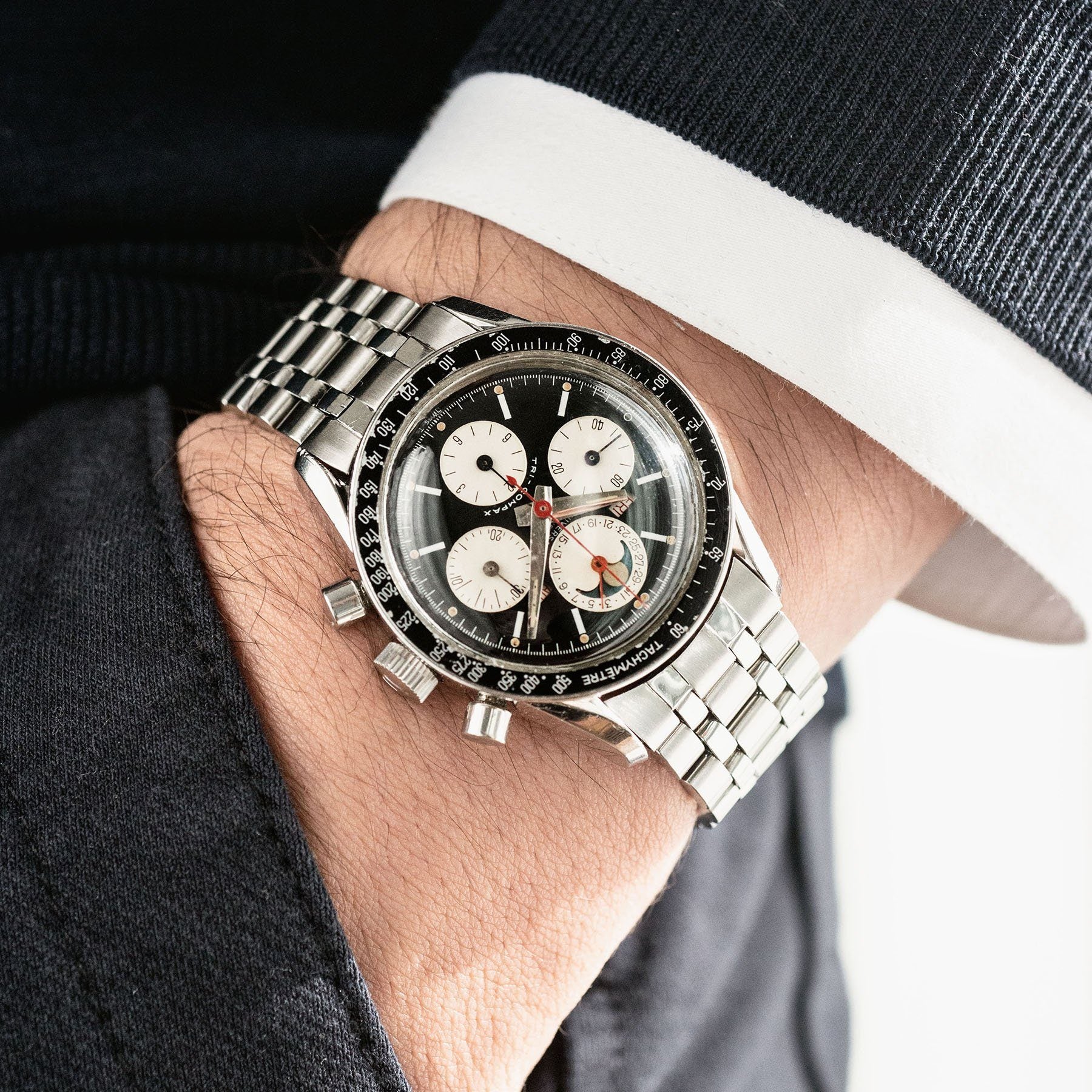 Universal Geneve Tri Compax "Evil Clapton" ref 88101/02 on steel bracelet