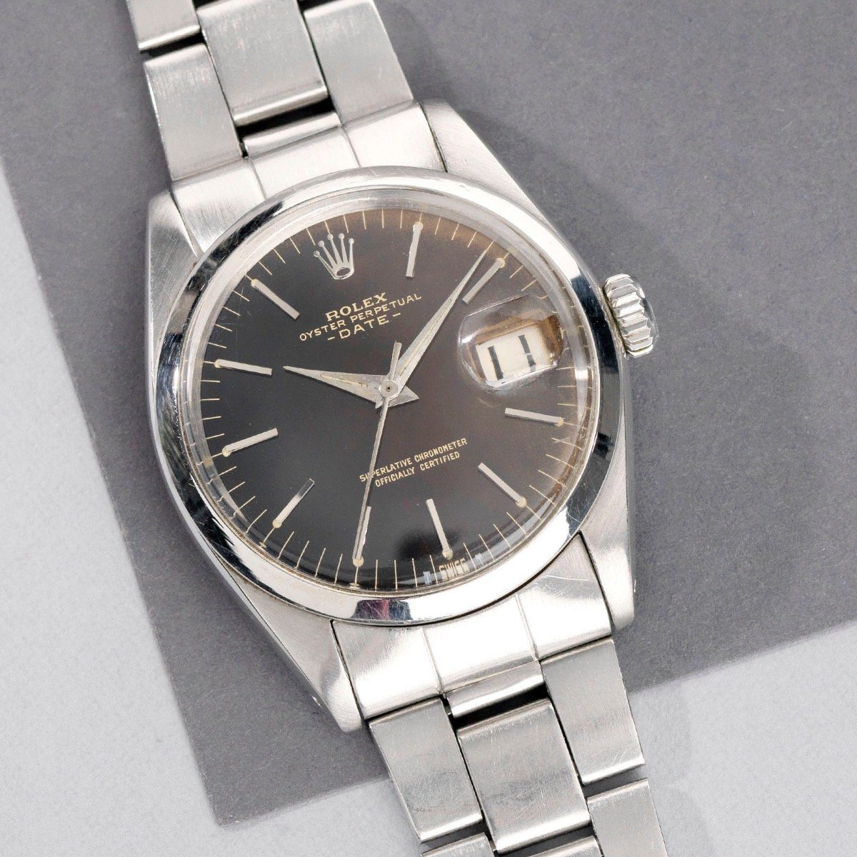 Rolex Date Black Gilt Tropical Dial Reference 1500