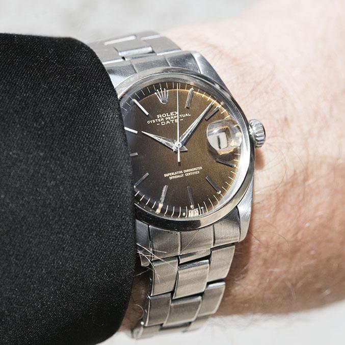 Rolex Date Black Gilt Tropical Dial Reference 1500