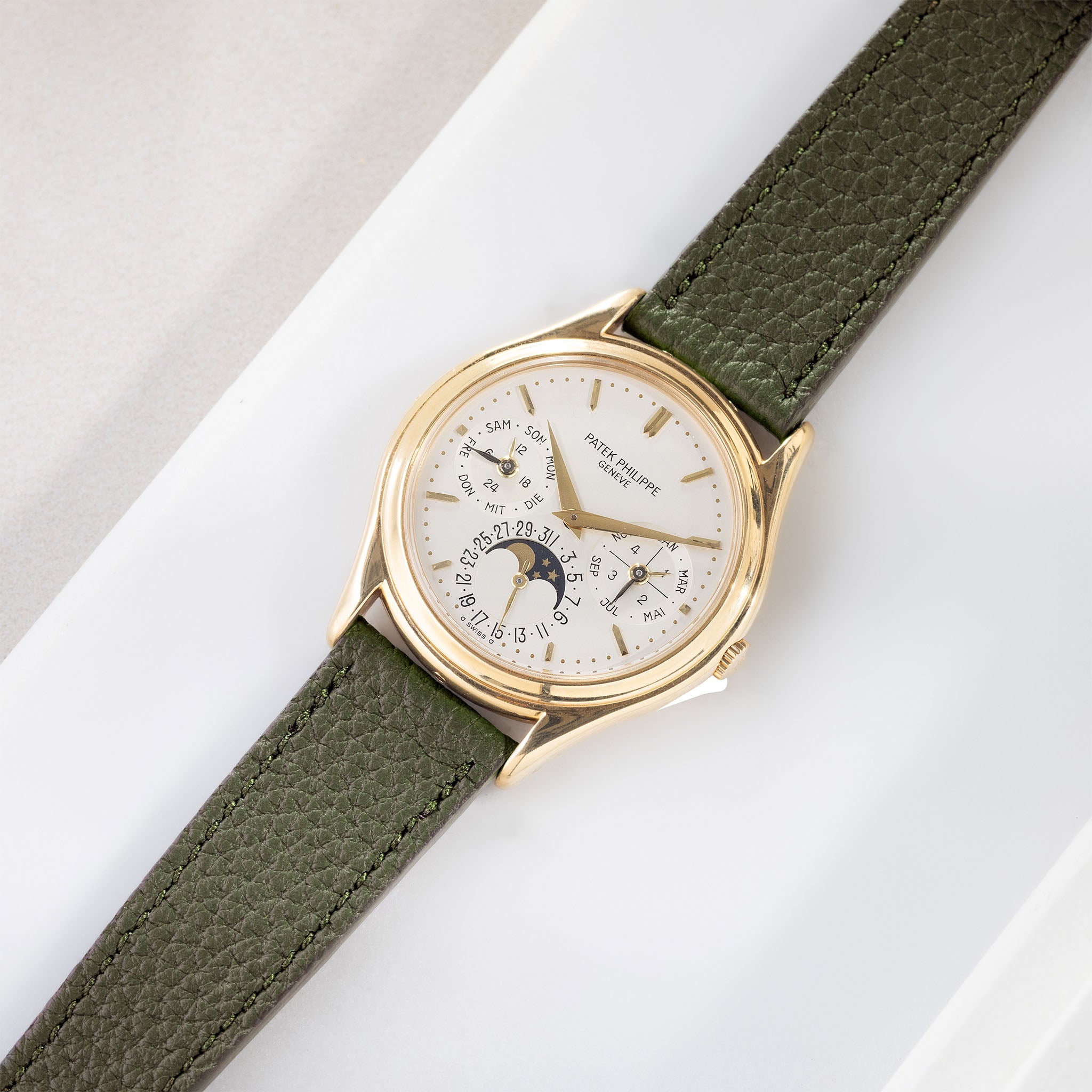 Strap for Patek Philippe 3940 Perpetual - Olive Grana Leather Strap