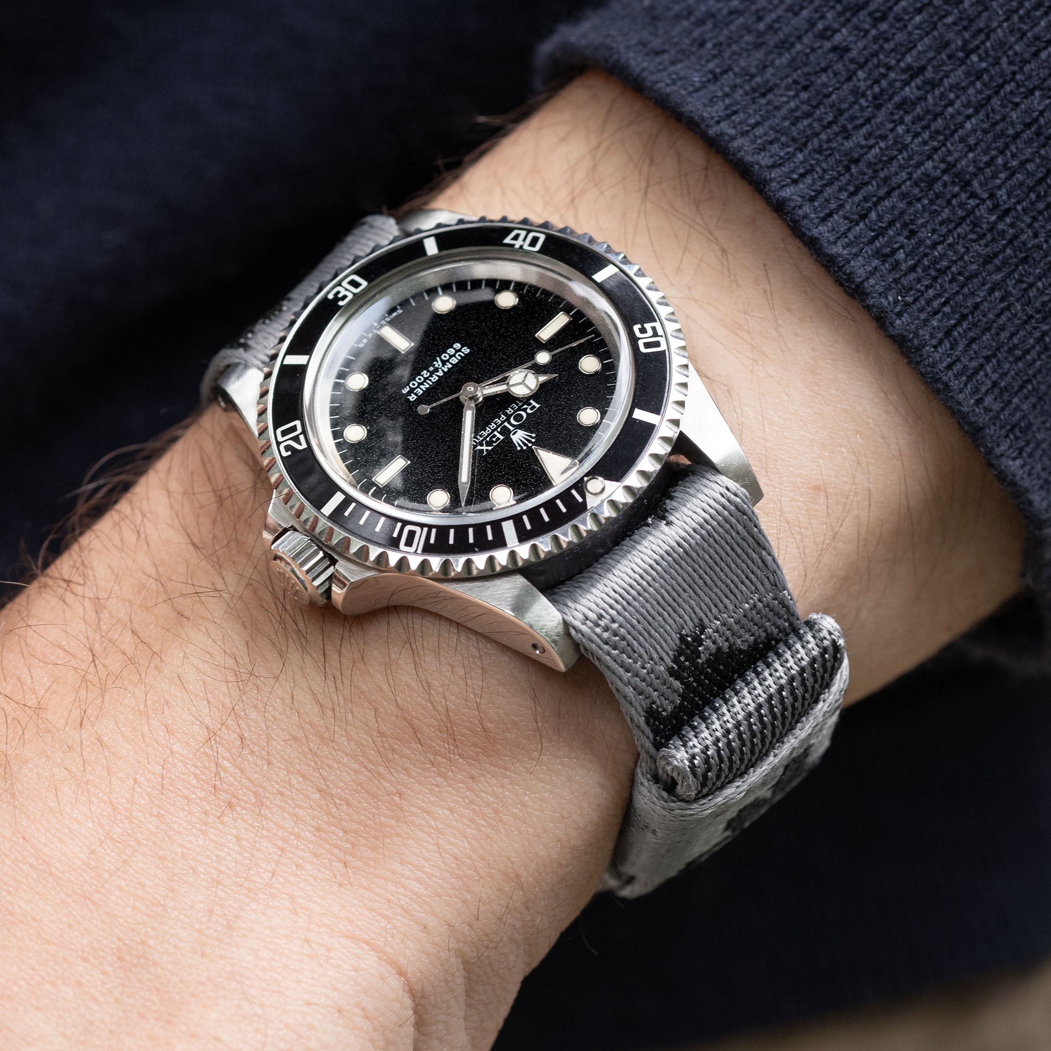 Grey_Camo_Jacquard_Single_Pass_Watch_Strap_For_Rolex_Submariner_5513
