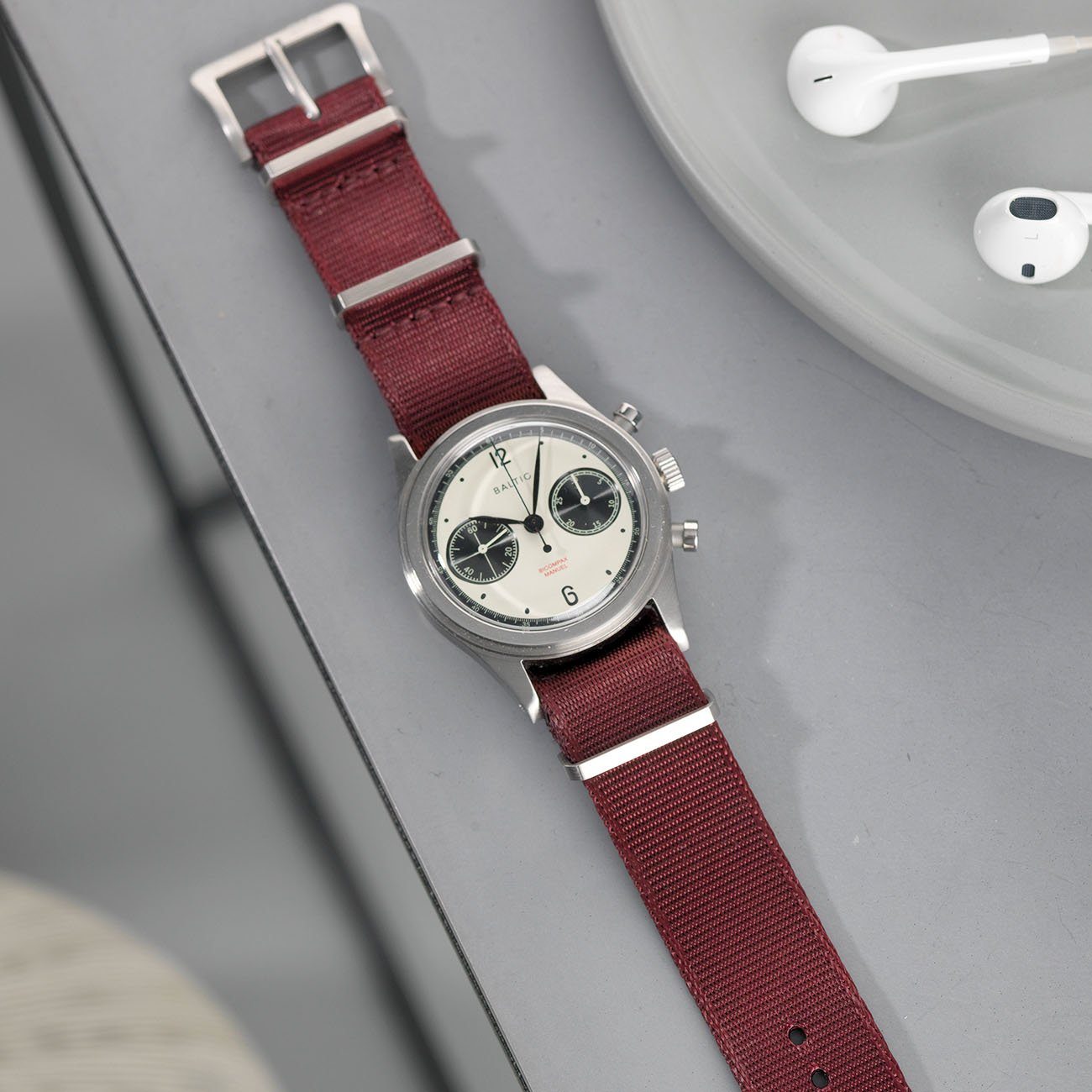 Baltic Chronograph Deluxe Nylon Single Pass Watch Strap Burgundy Red