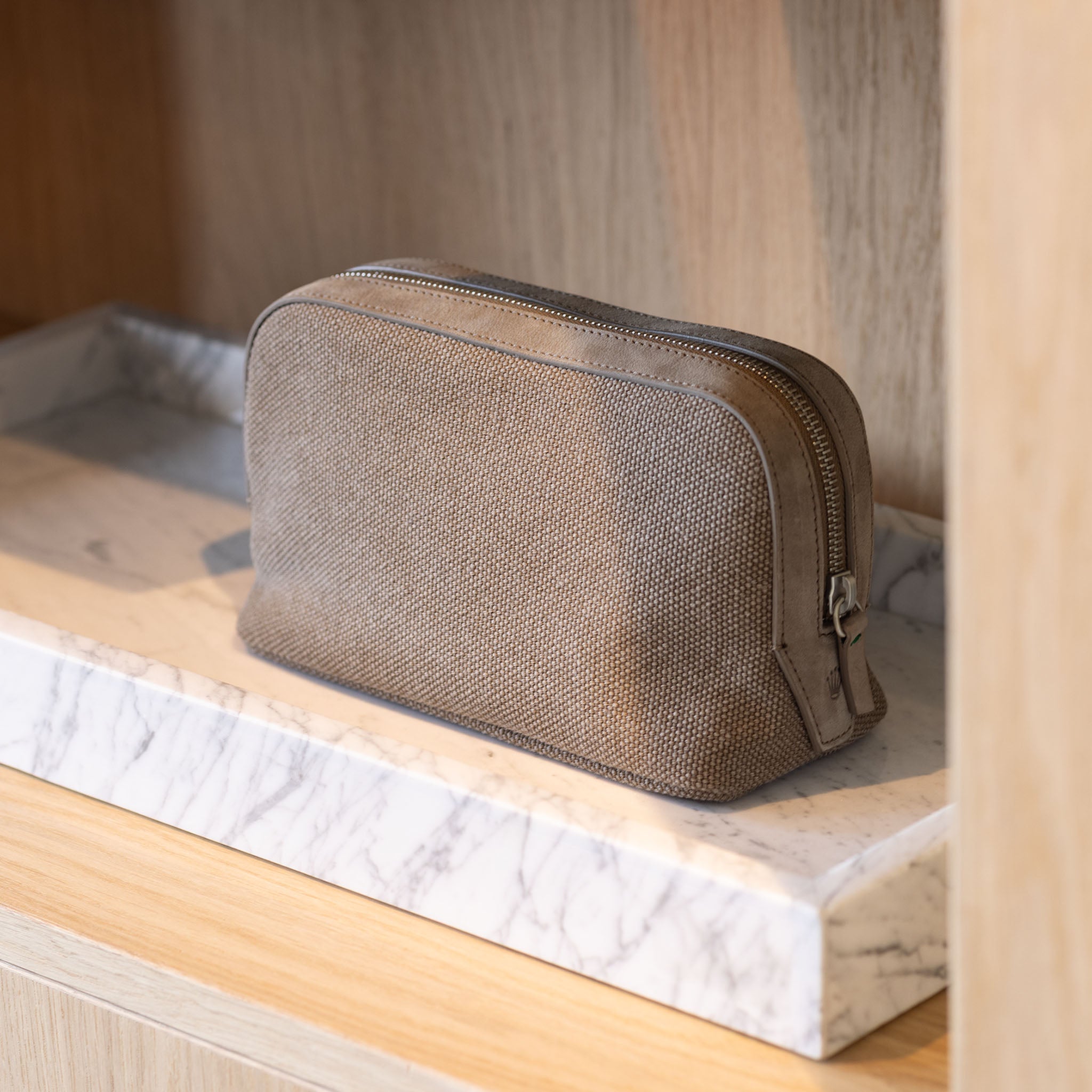Rolex Toiletry Bag  in Taupe Colour Canvas and Suede