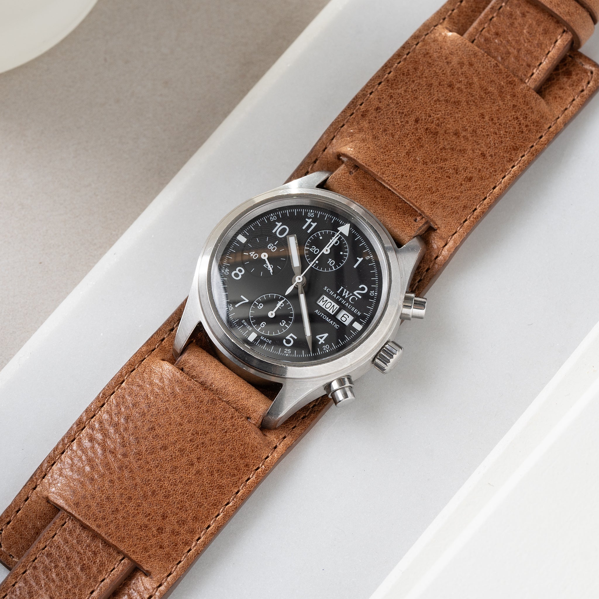 Strap for IWC Flieger Chronograph - Faccio Brown Leather Bund strap (20mm)