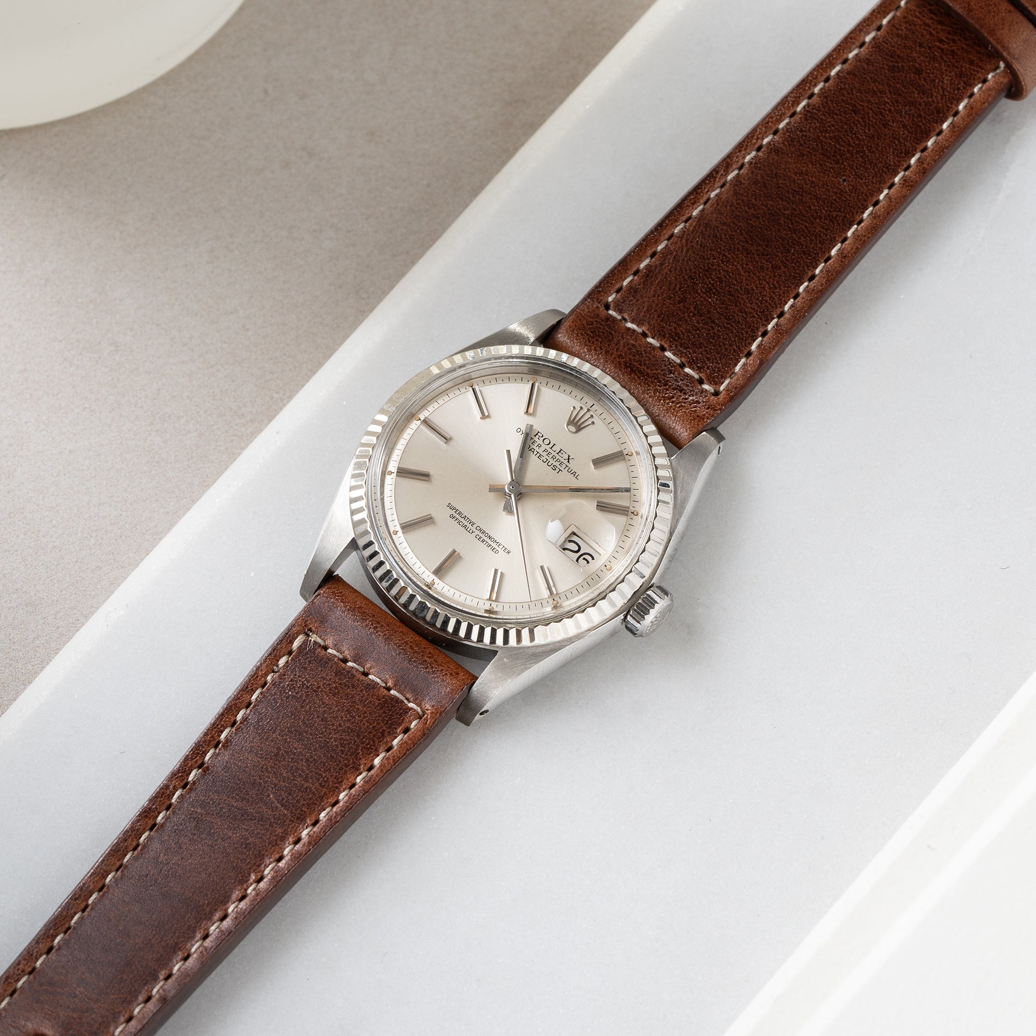 Strap for Rolex Datejust 1601 1603 16014 16030 - Siena Brown Boxed Stitch Leather
