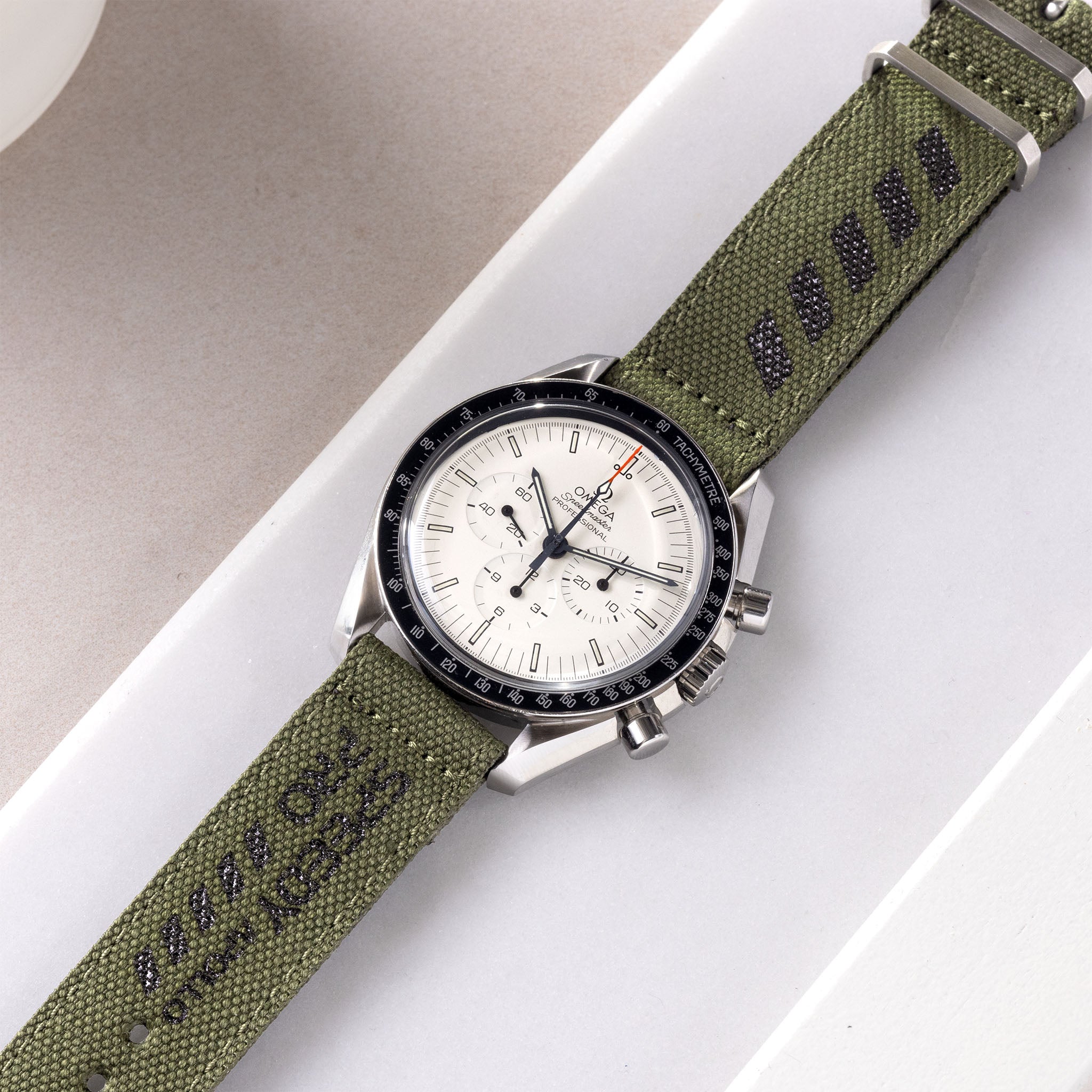 Strap for Omega Speedmaster Professional - Canvas Speedy Print in Olive Taupe or Grey