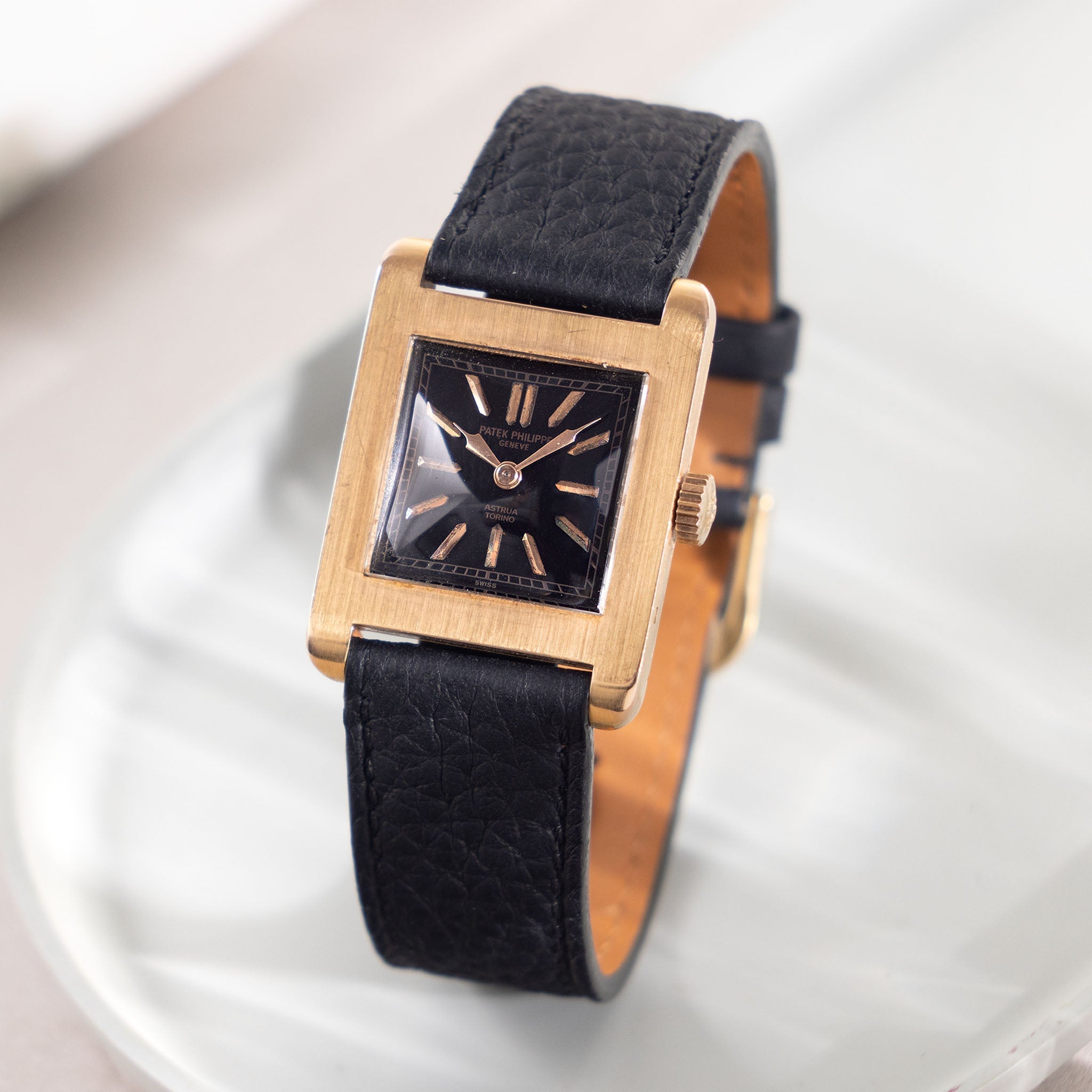 Patek Philippe ref. 439 Double Signed Astrua Torino Black Dial in 18k Rose Gold