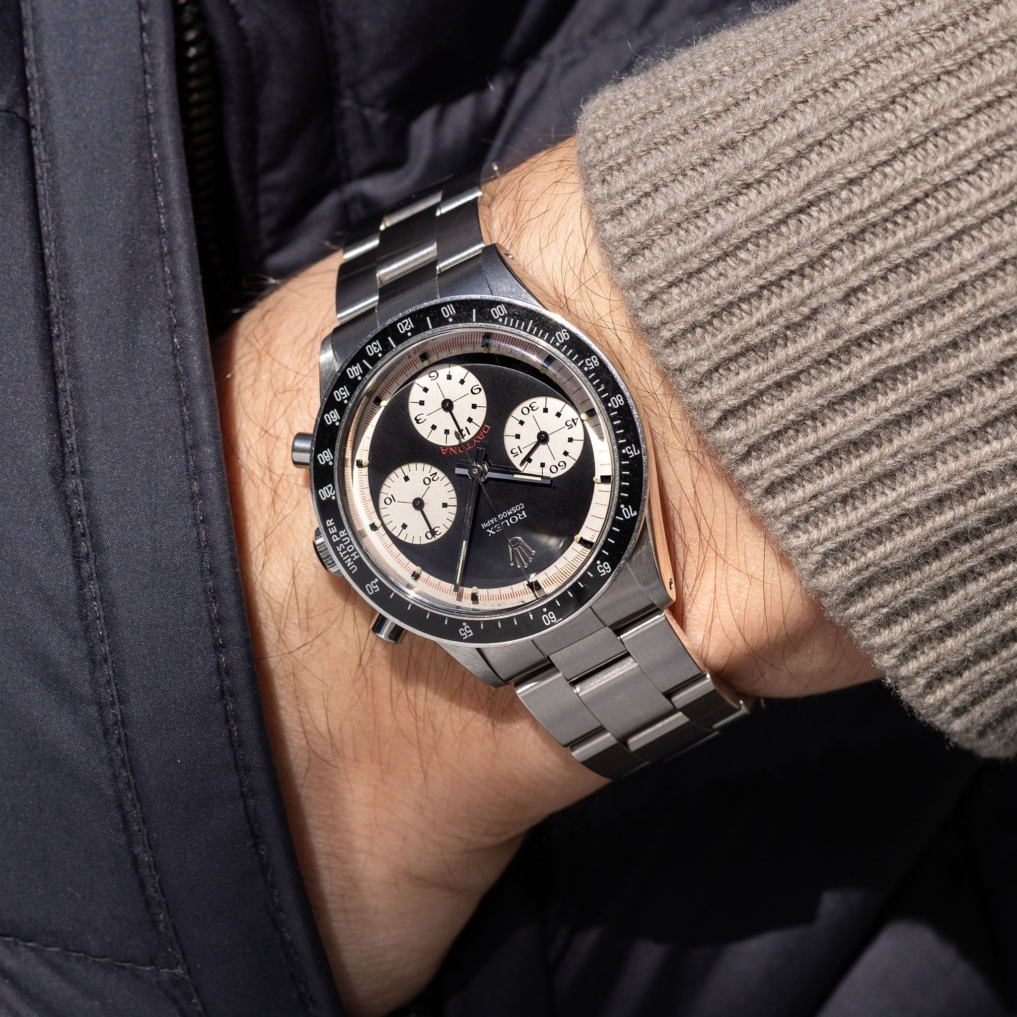 Rolex Cosmograph Daytona 6241 Black Tri-Color exotic dial with Rolex service papers