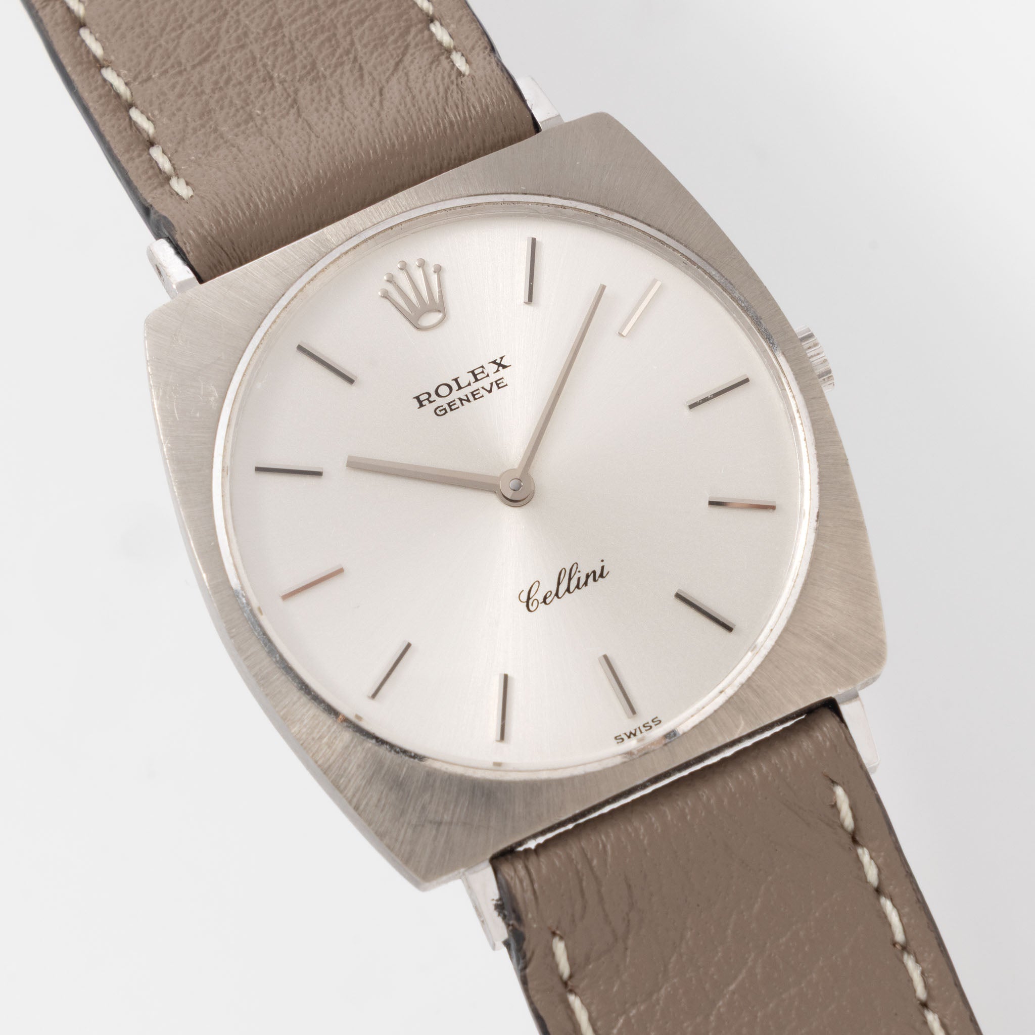 Rolex Cellini silver soleil dial in 18 k white gold ref 3747