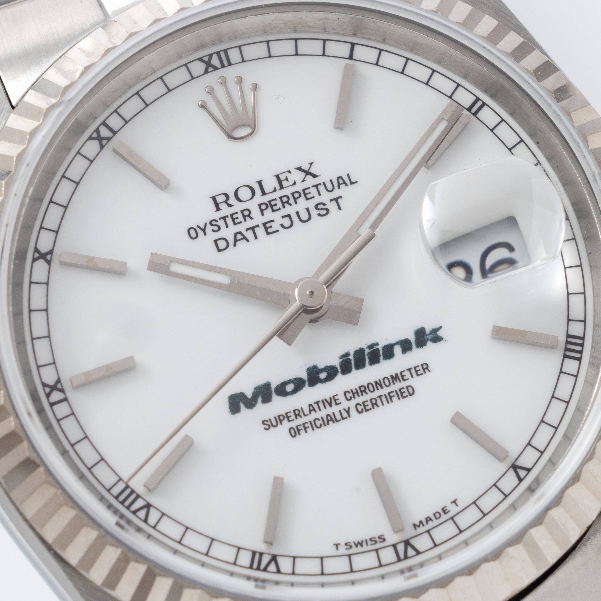 Rolex Datejust 16234 Porcelain White Dial Mobilink logo