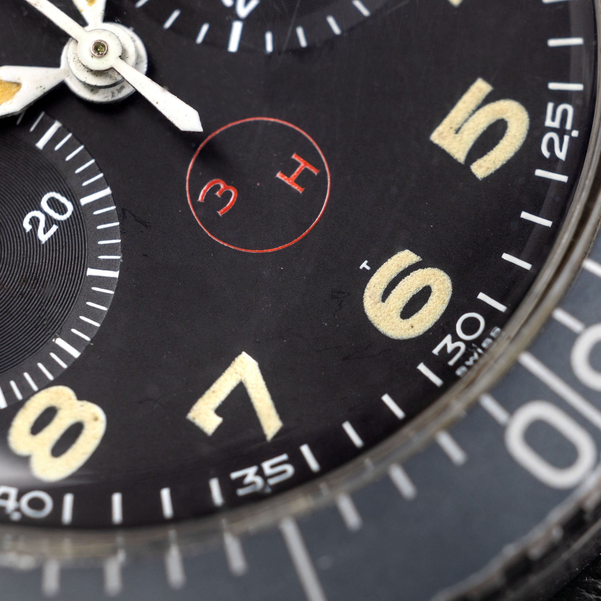 Heuer Bund Chronograph 3 h small T dial with box and Bundeswehr paper ref 1550SG