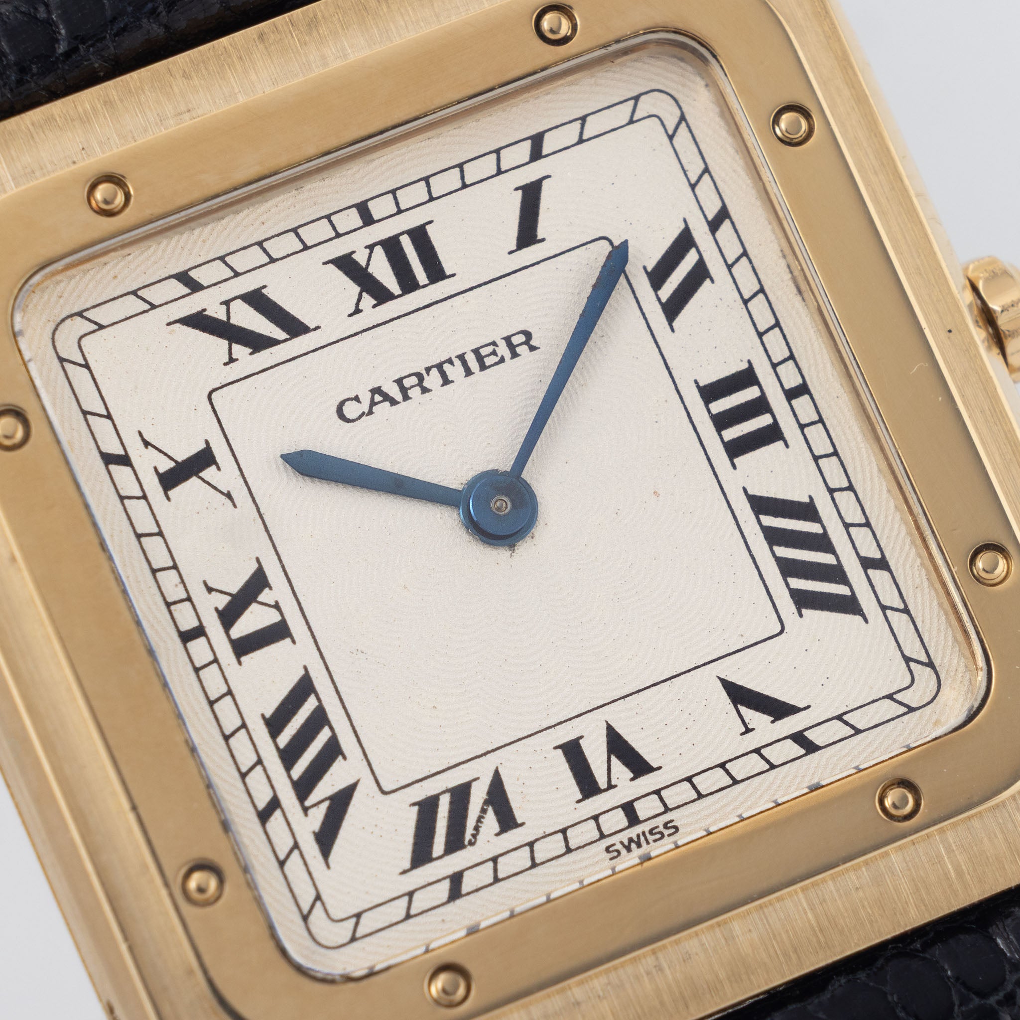 Cartier Santos Dumont Ultra-thin Guilloché Dial ref. 82105 in 18k Yellow Gold Box and Paper Set