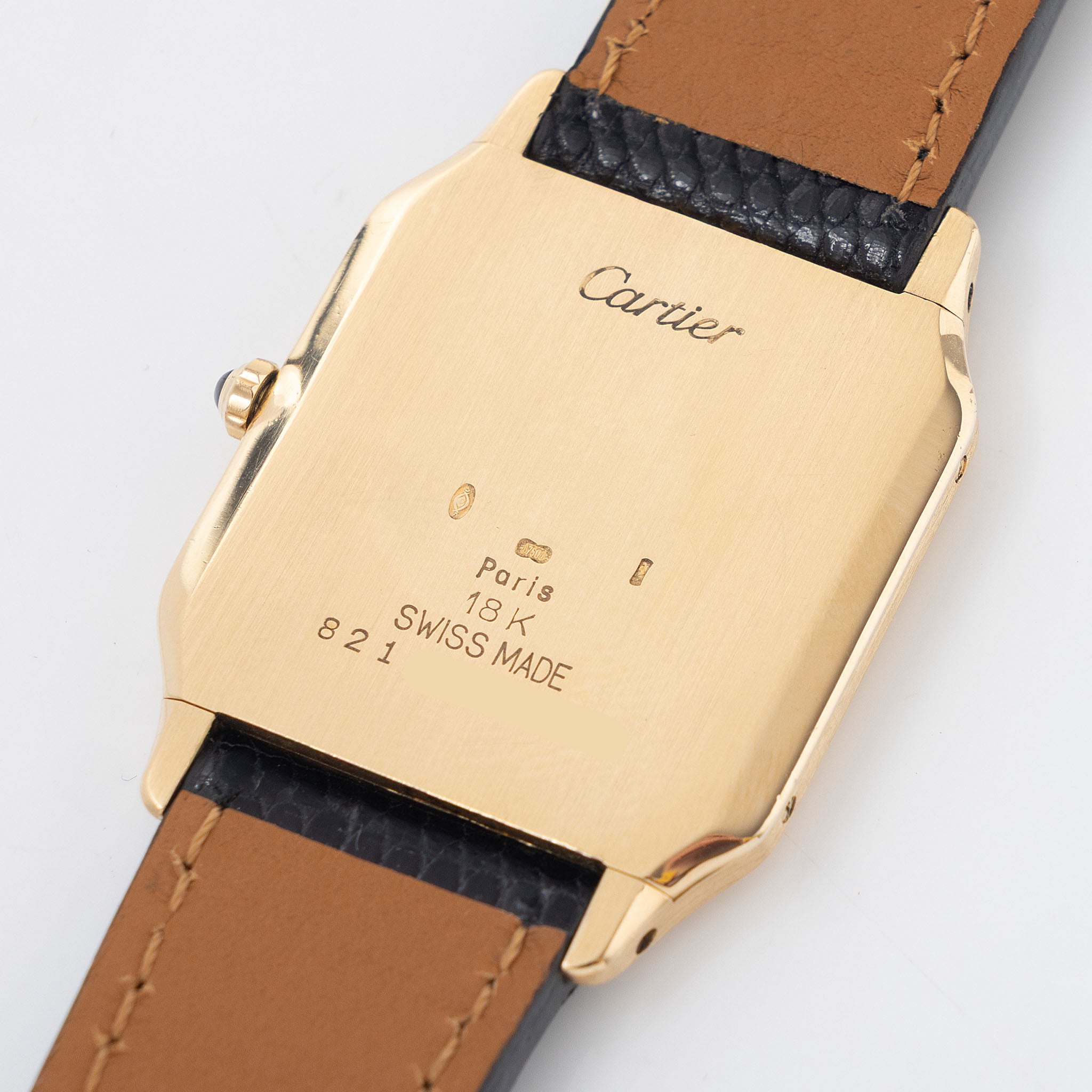 Cartier Santos Dumont Ultra-thin Guilloché Dial ref. 82105 in 18k Yellow Gold Box and Paper Set