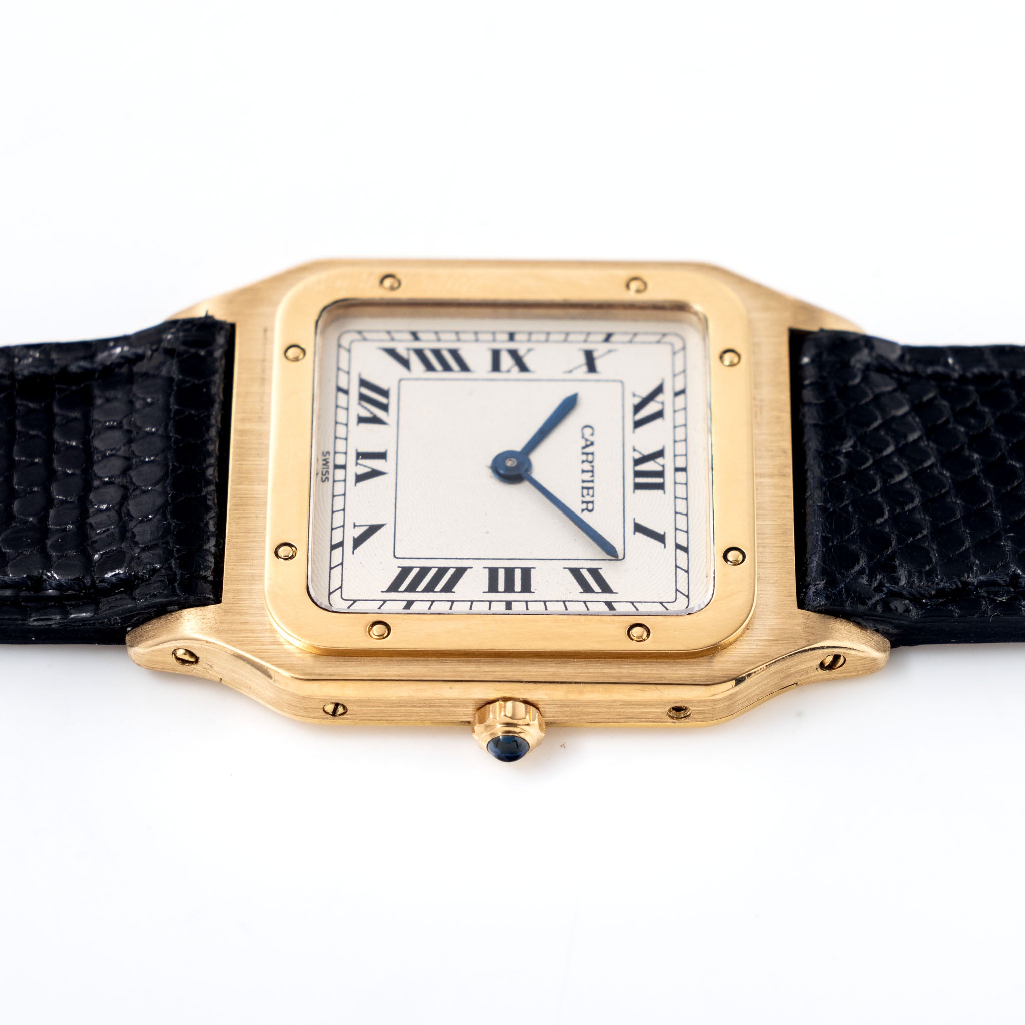 Cartier Santos Dumont Ultra-thin Guilloché Dial ref. 82105 in 18k Yellow Gold Box and Paper Set