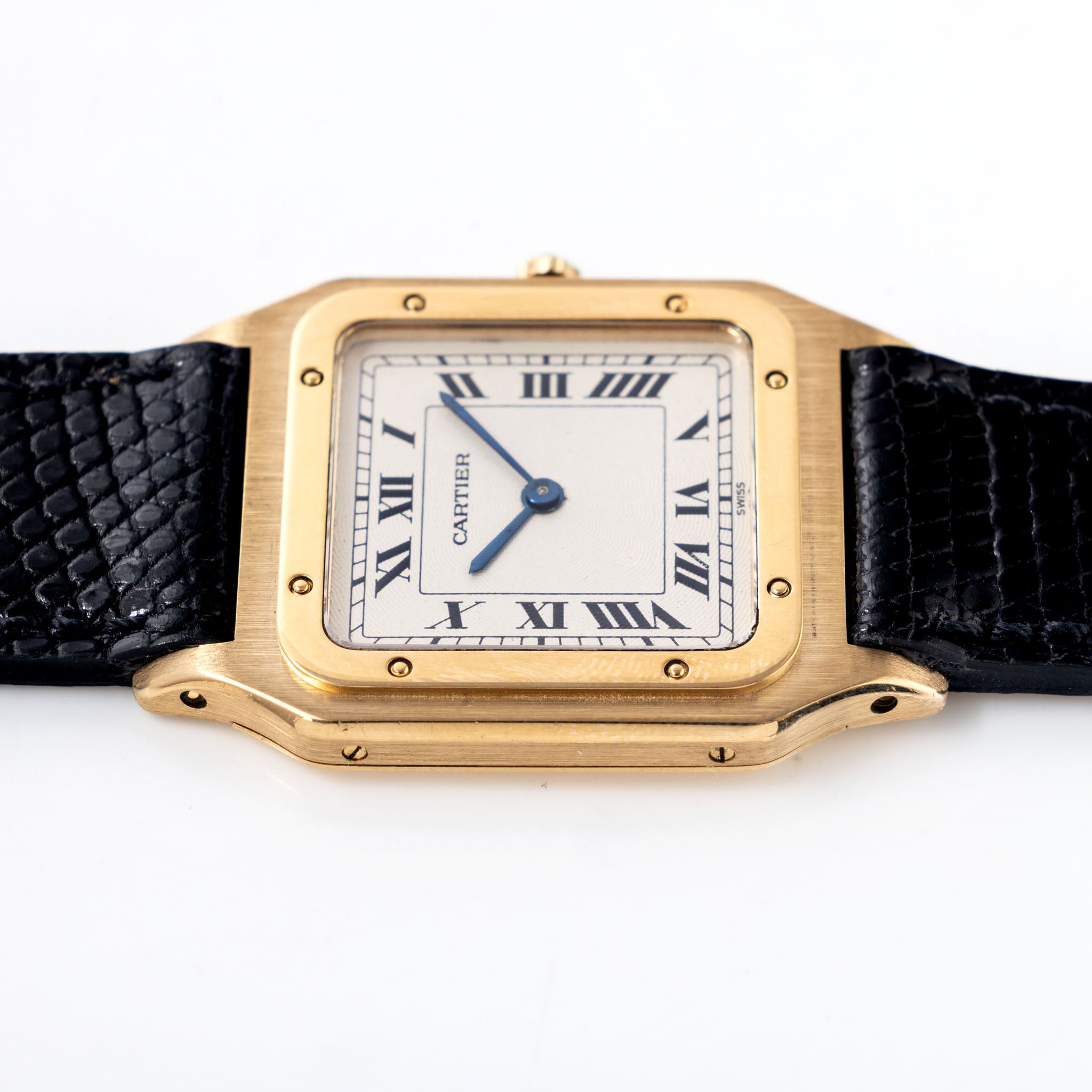 Cartier Santos Dumont Ultra-thin Guilloché Dial ref. 82105 in 18k Yellow Gold Box and Paper Set