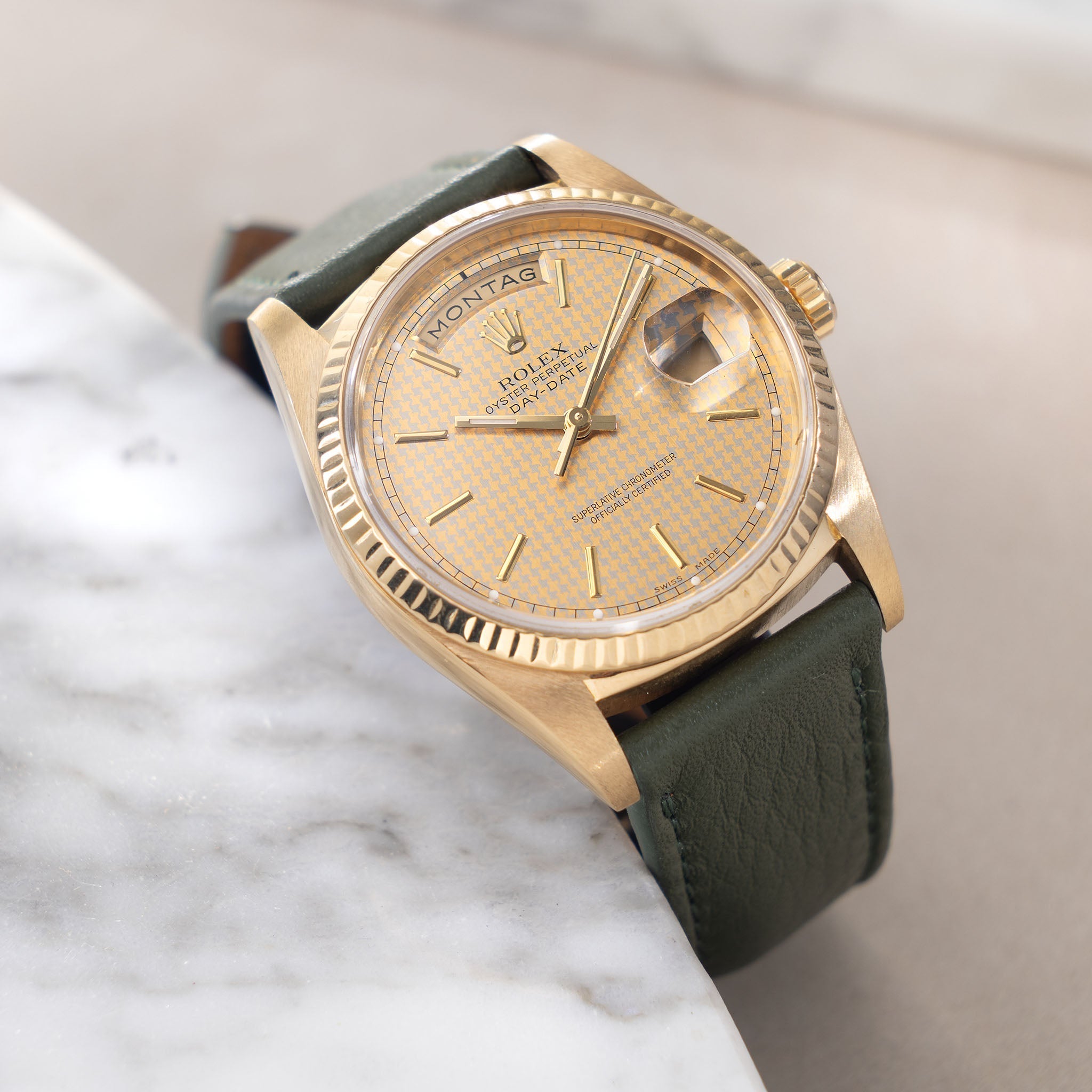 Rolex Day-date Houndstooth dial ref 18238 in 18 k yellow gold