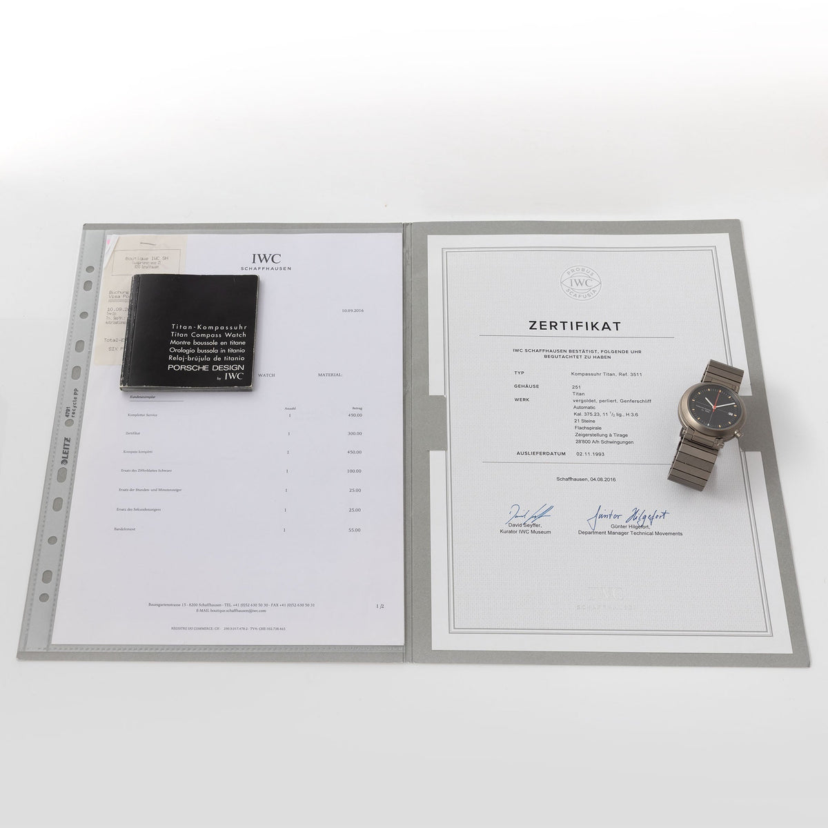 IWC/Porsche design compass watch in titanium ref 3511 with Certificate of Authenticity  paper and IWC service invoice
