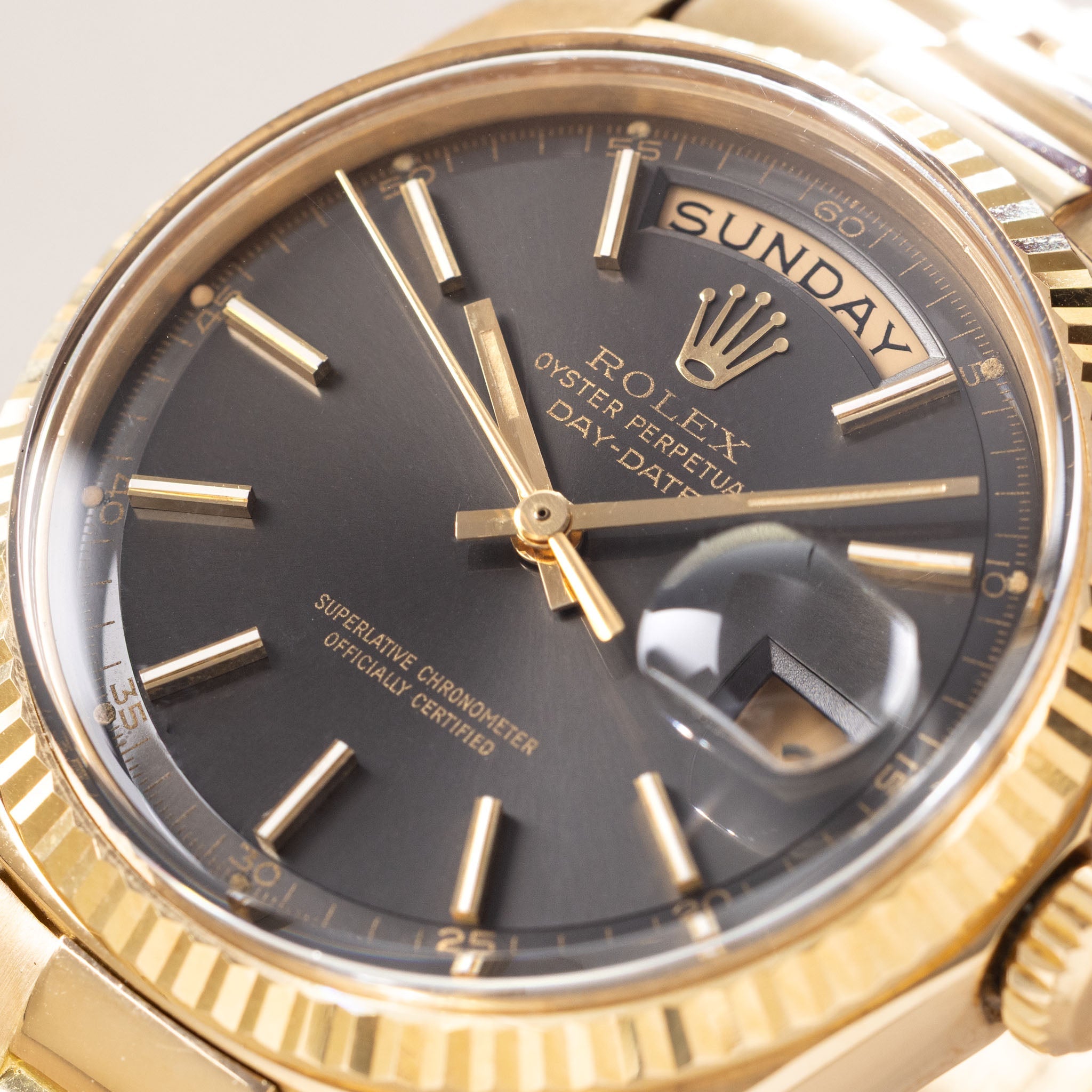 Rolex Day-Date 1803 Grey Dial with Original Box and Double Punched Paper in 18k Yellow Gold