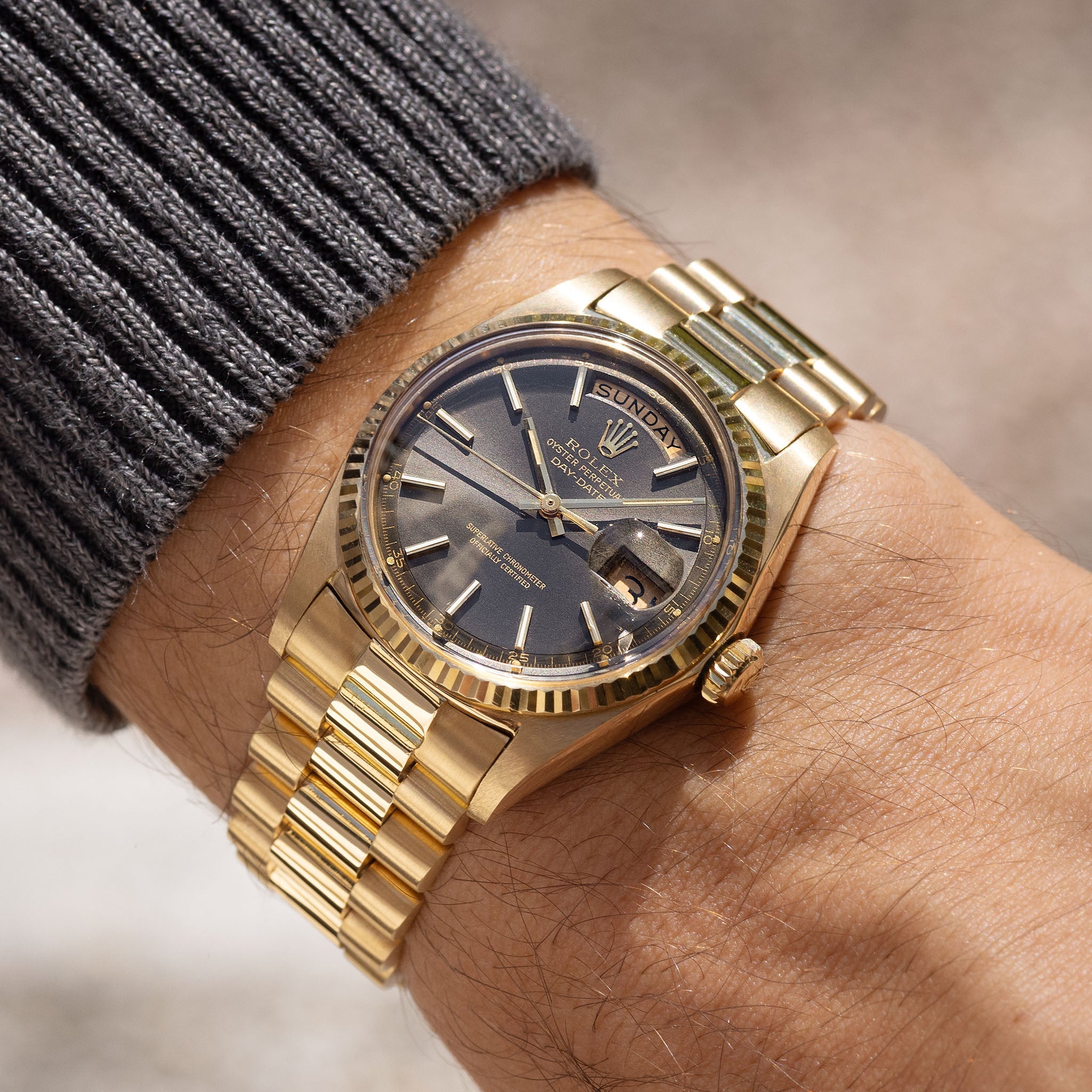 Rolex Day-Date 1803 Grey Dial with Original Box and Double Punched Paper in 18k Yellow Gold