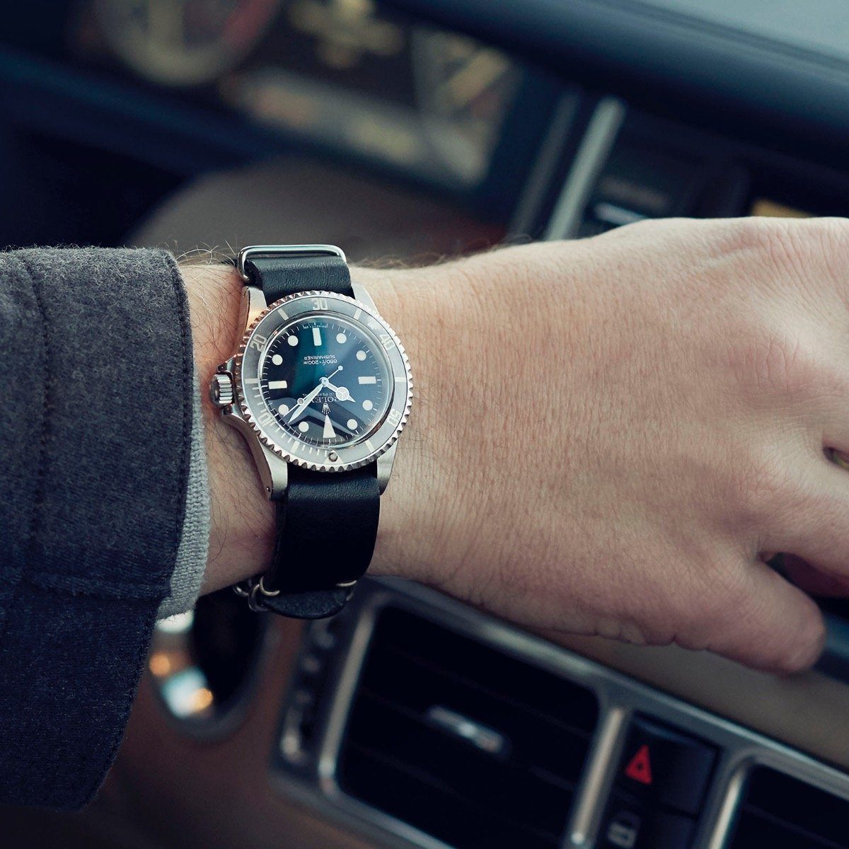 Rolex Black Single Pass Leather Watch Strap
