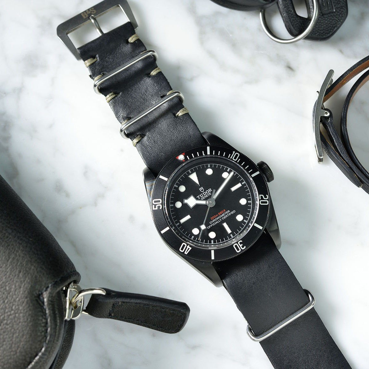 Tudor Black Single Pass Leather Watch Strap