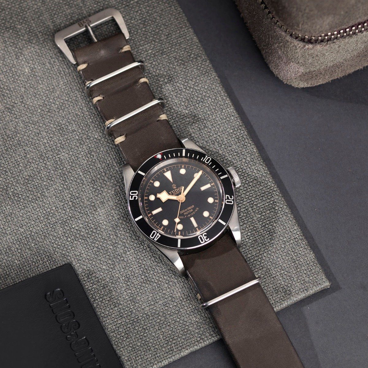 Tudor Piombo Grey Single Pass Leather Watch Strap