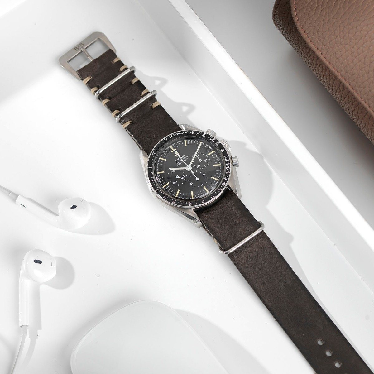 Omega Piombo Grey Single Pass Leather Watch Strap