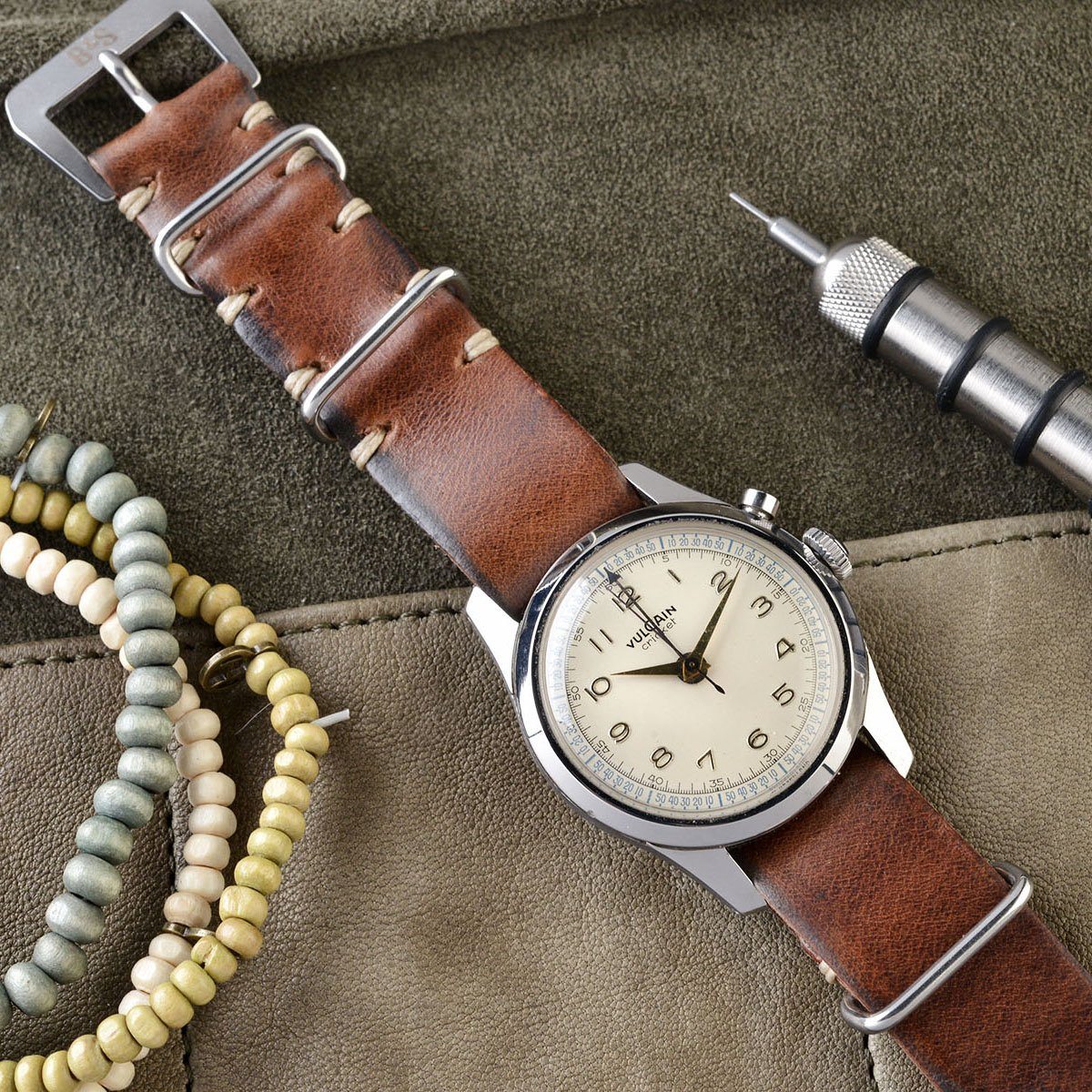 Vulcain Siena Brown Single Pass Leather Watch Strap