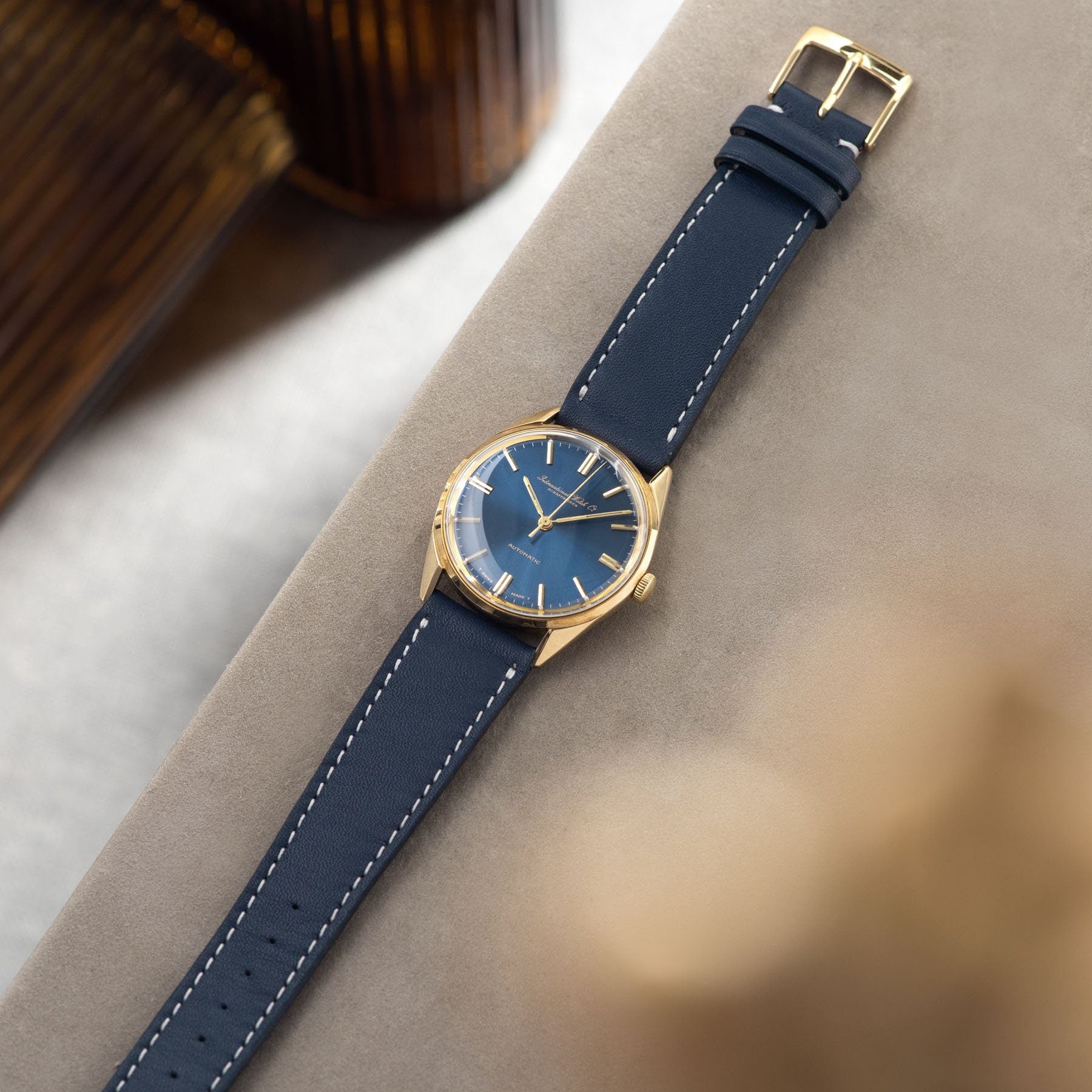 IWC Yellow Gold Dress Watch Blue Soleil Dial 