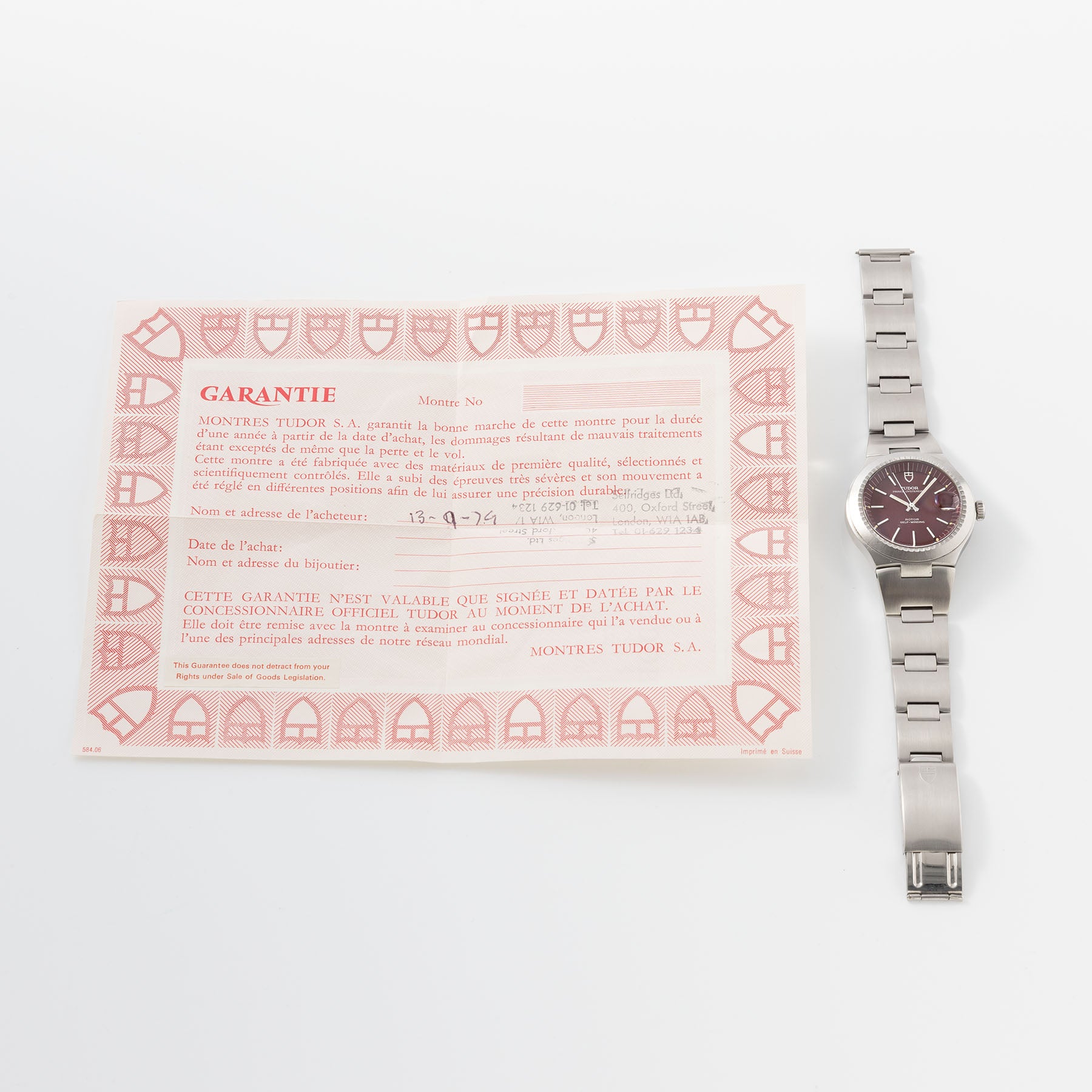 Tudor Prince Oysterdate 9121/0 Burgundy Dial with Papers 