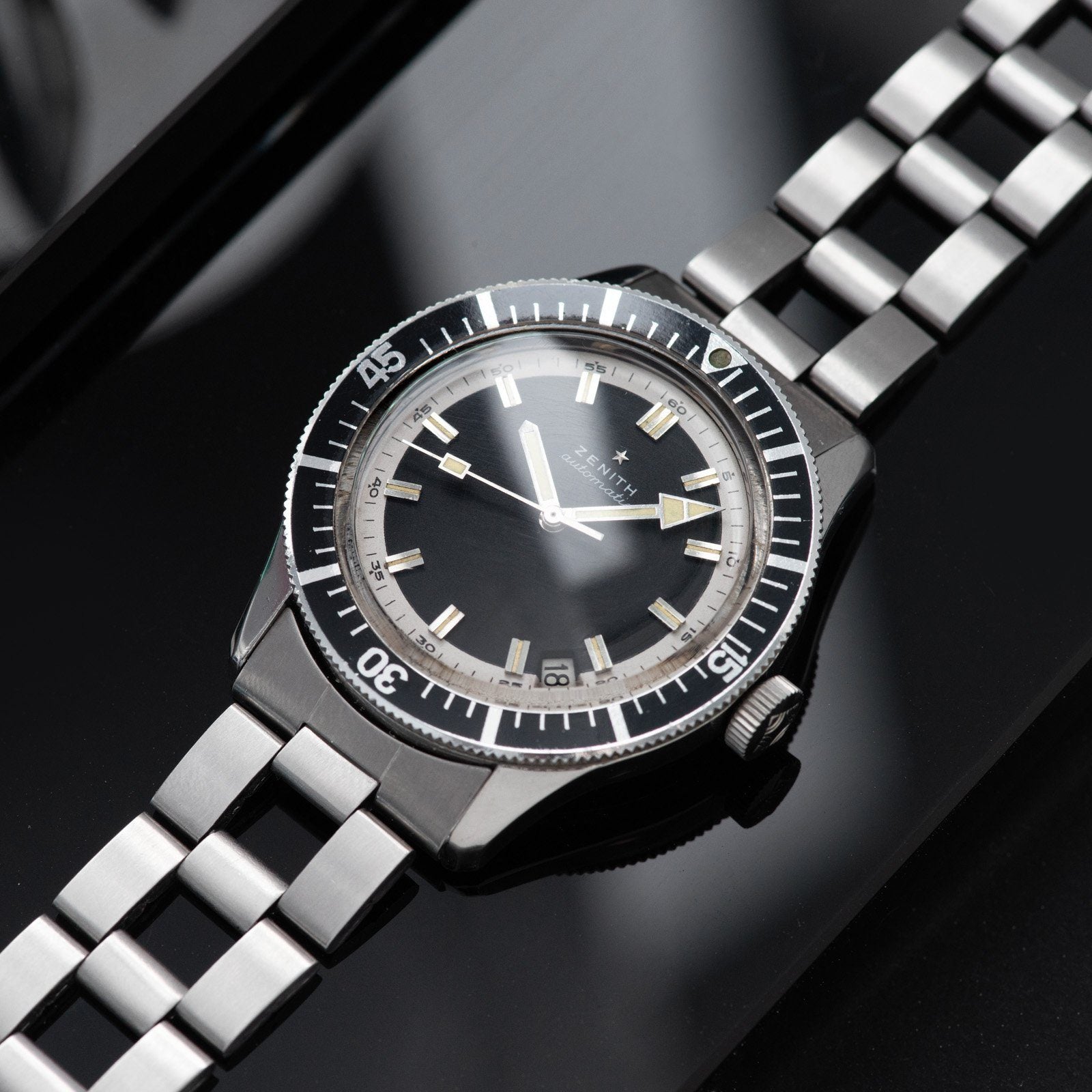 Zenith Diver Black Dial  ref A3630 on Gay Freres Ladder Bracelet 