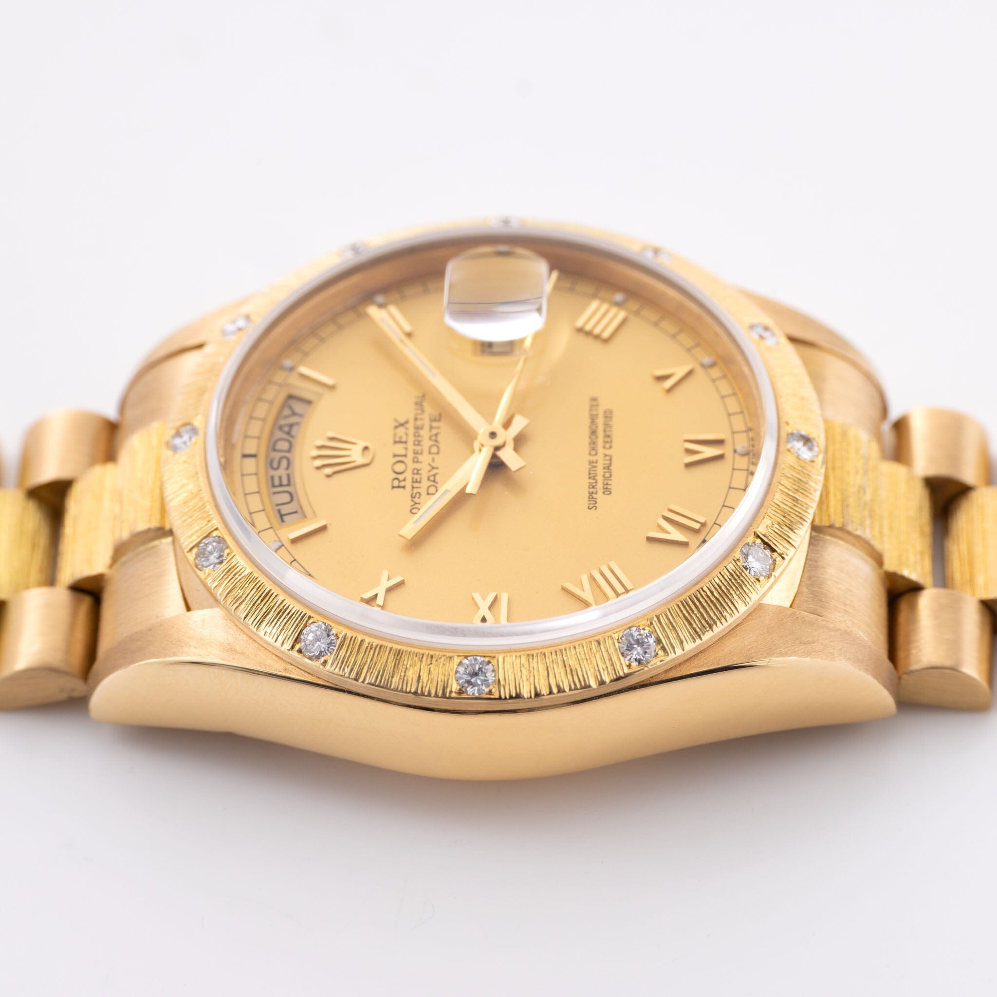 Rolex Day-Date 18108 Bark Finish Matte Roman Champagne Dial